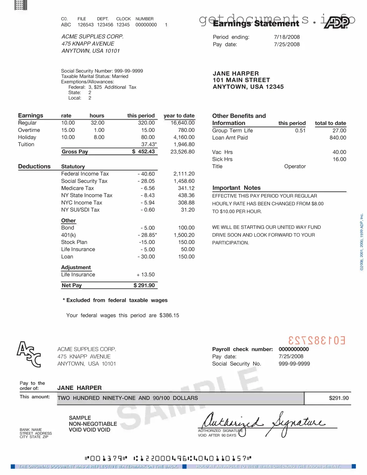 Official Adp Pay Stub Form