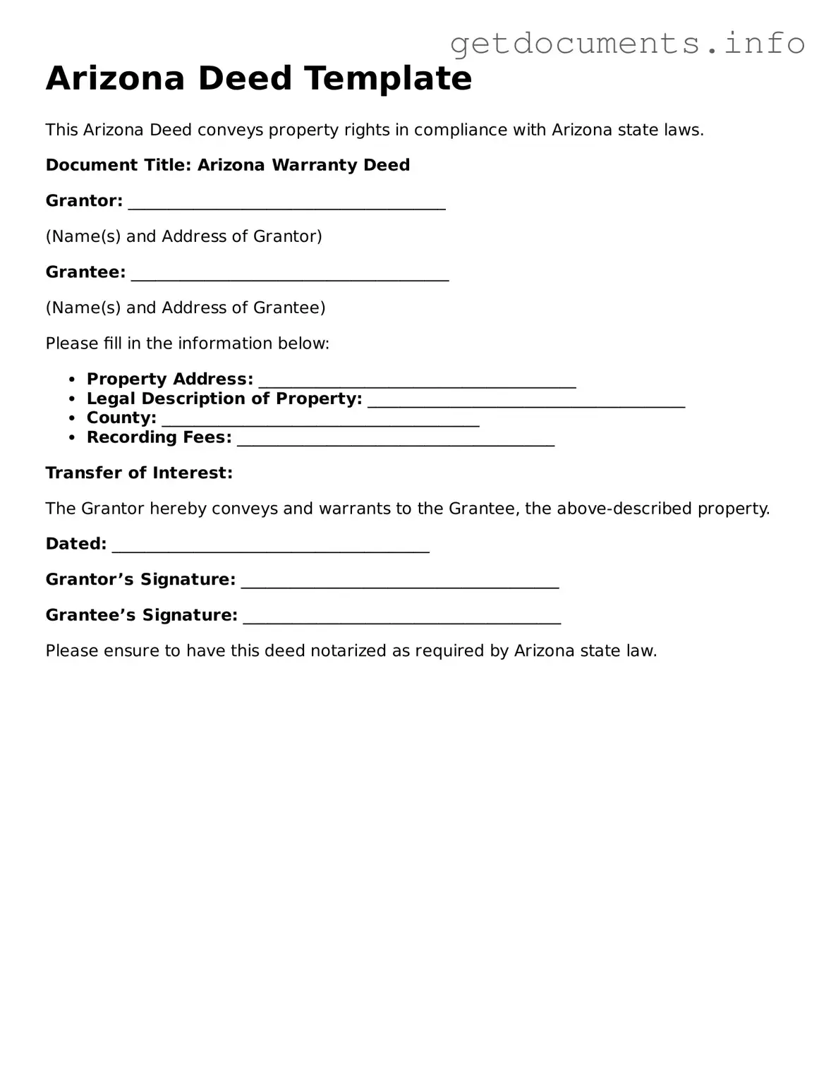 Free  Deed Template for Arizona