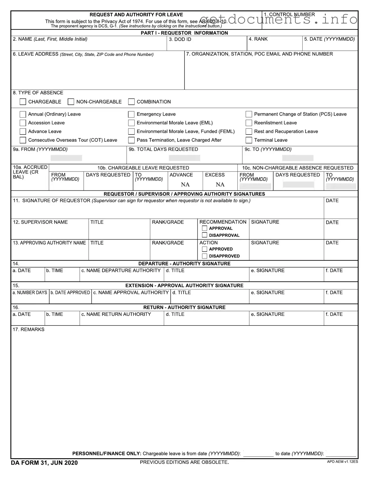 Official Da 31 Form