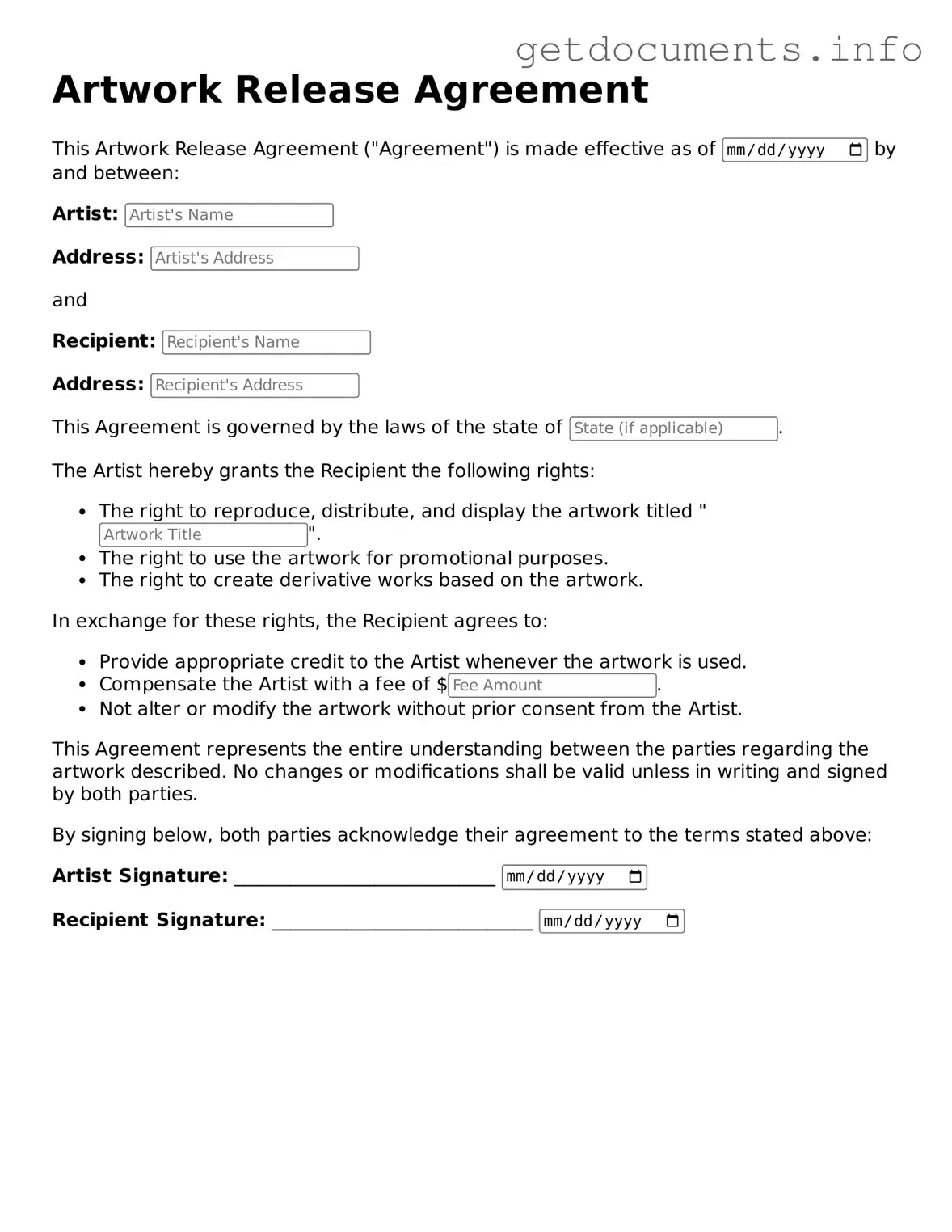 Printable Artwork Release Document