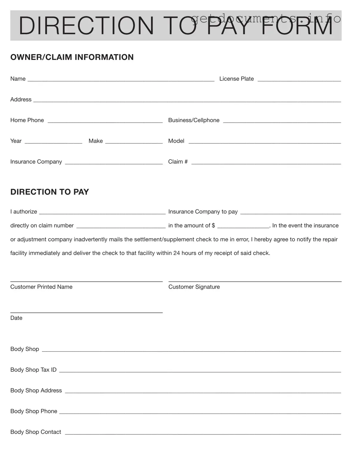 Official Authorization And Direction Pay Form