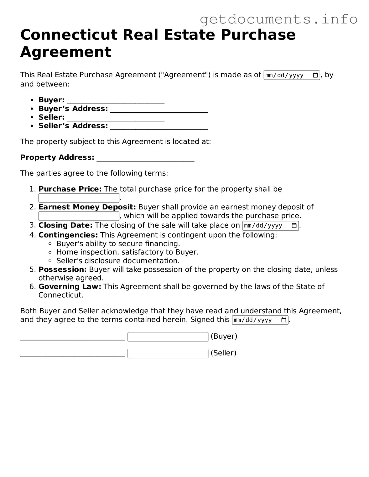 Free Real Estate Purchase Agreement Template for Connecticut