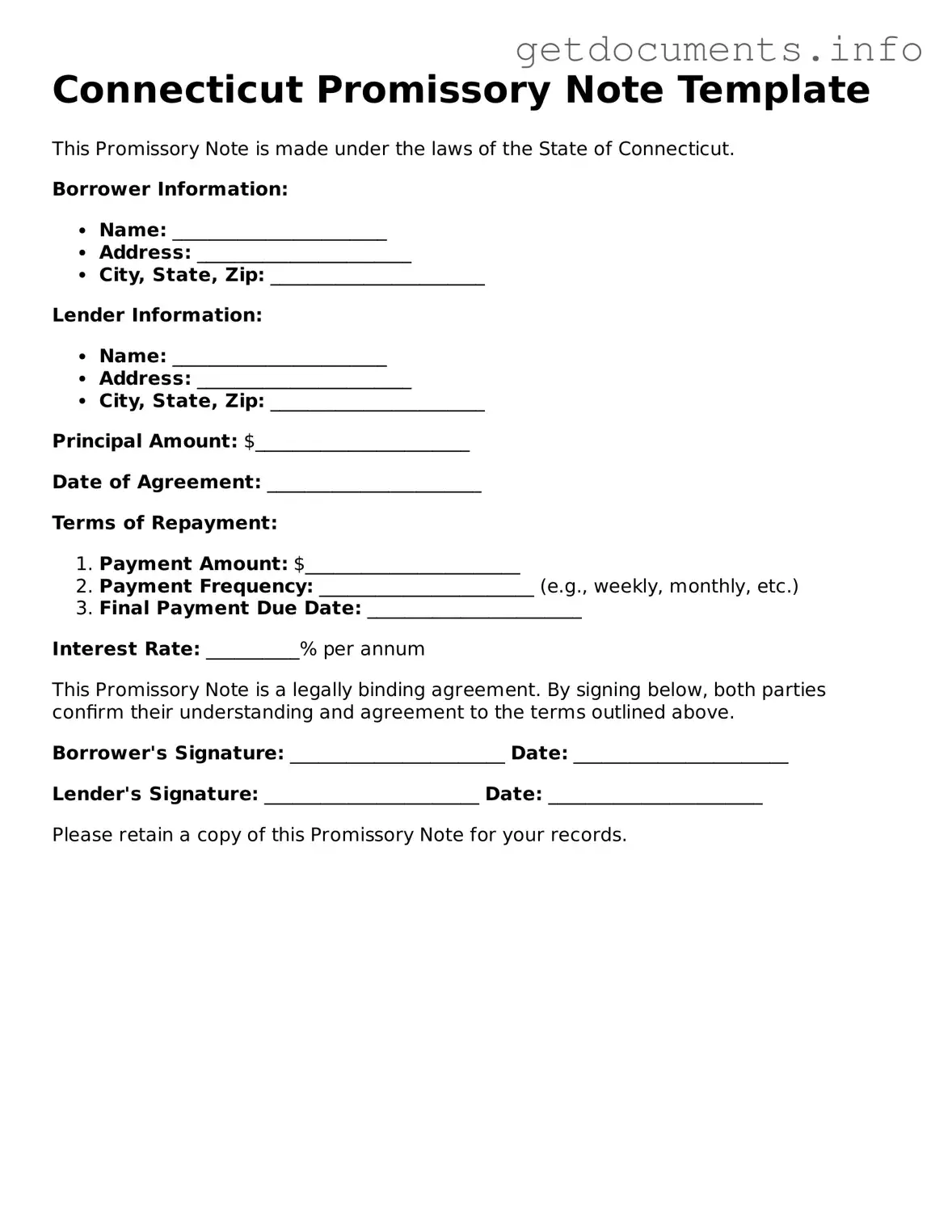 Free Promissory Note Template for Connecticut