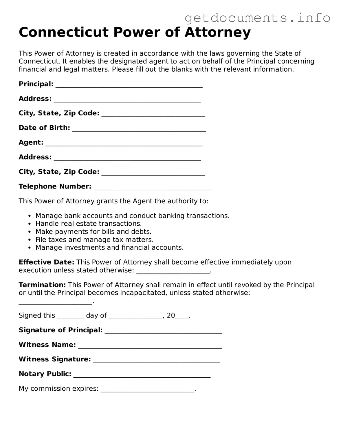 Free Power of Attorney Template for Connecticut