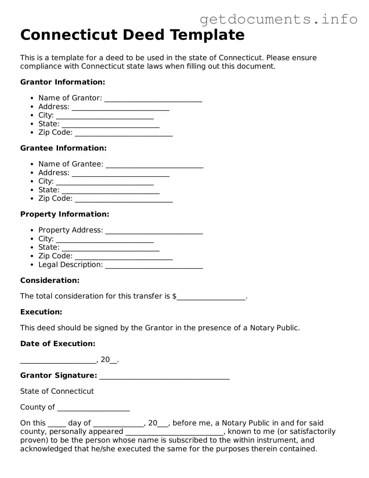 Free  Deed Template for Connecticut