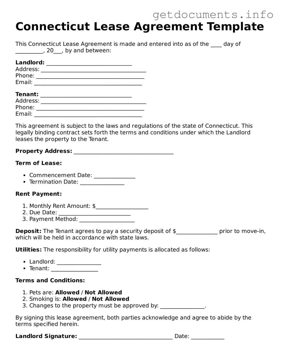 Free  Lease Agreement Template for Connecticut