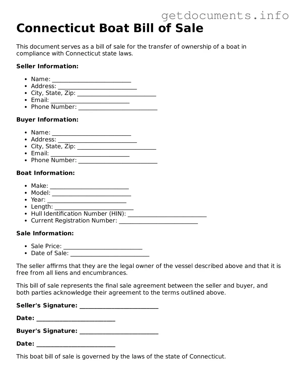Free Boat Bill of Sale Template for Connecticut