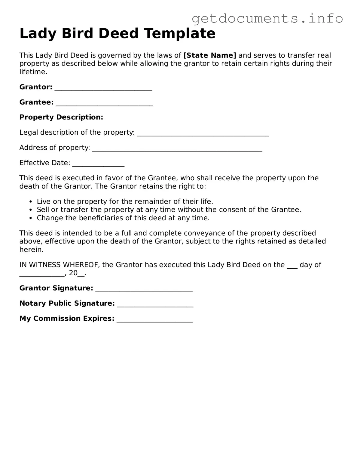 Printable Lady Bird Deed Document