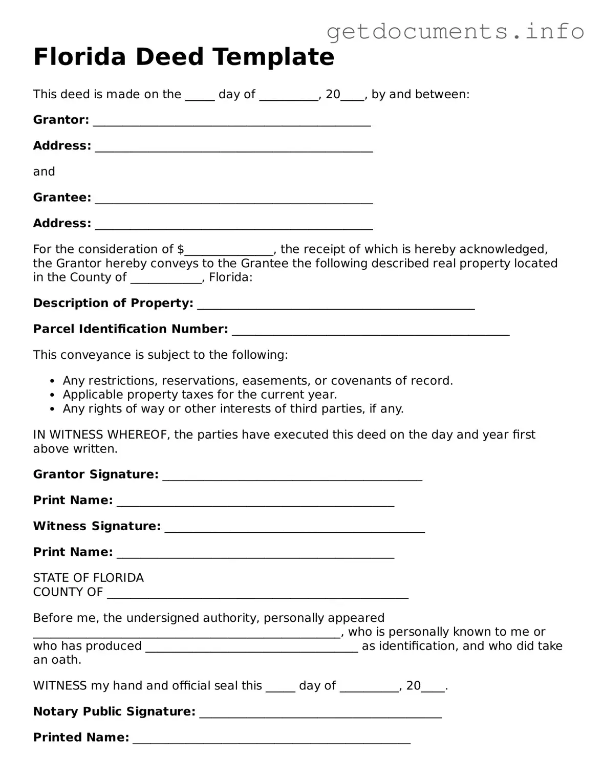 Free  Deed Template for Florida