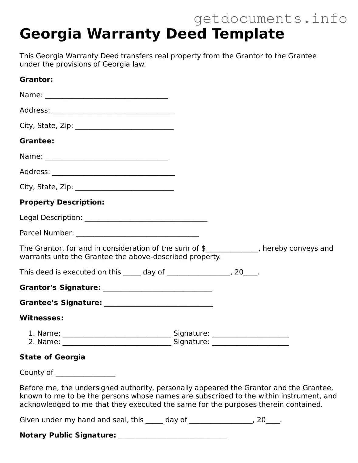 Free Deed Template for Georgia
