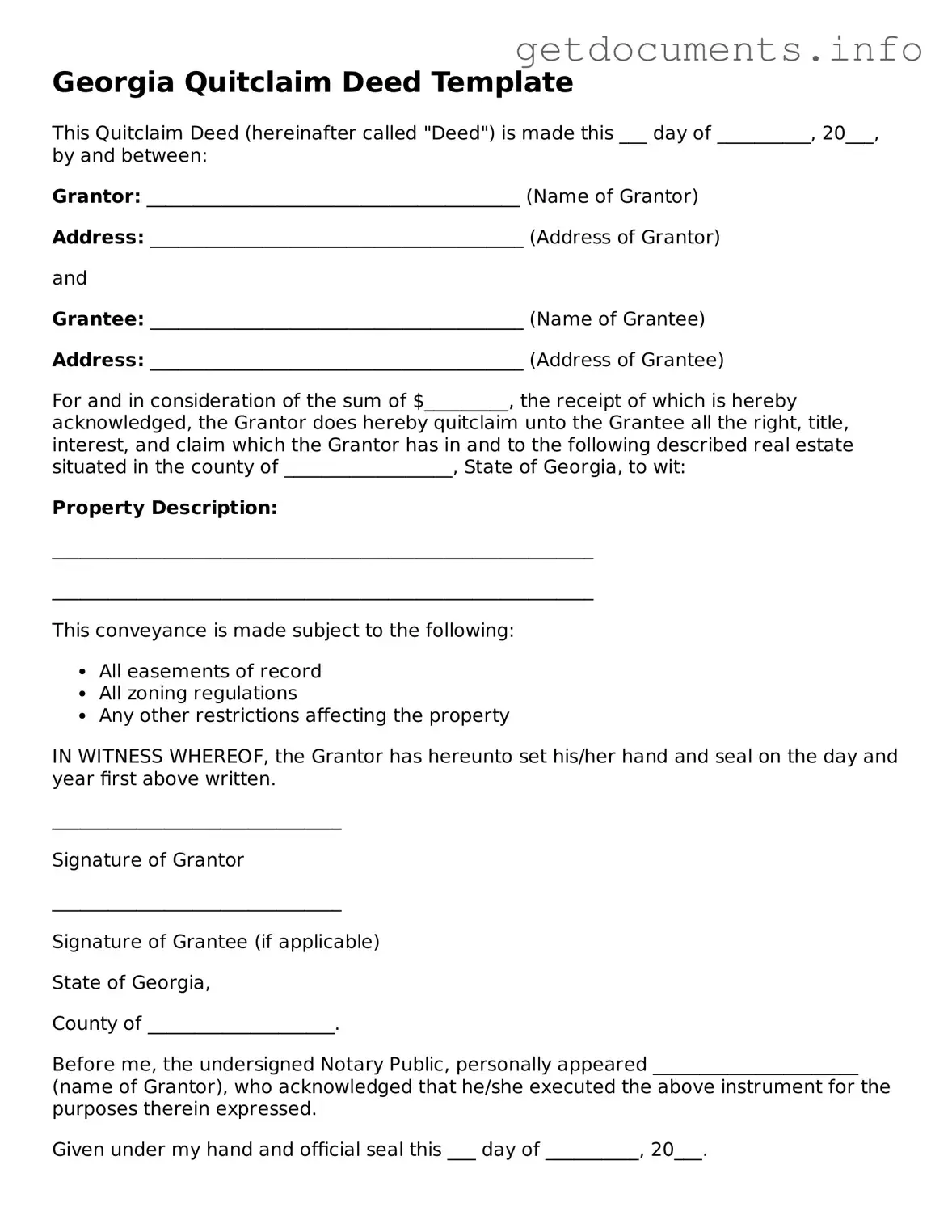 Free Quitclaim Deed Template for Georgia