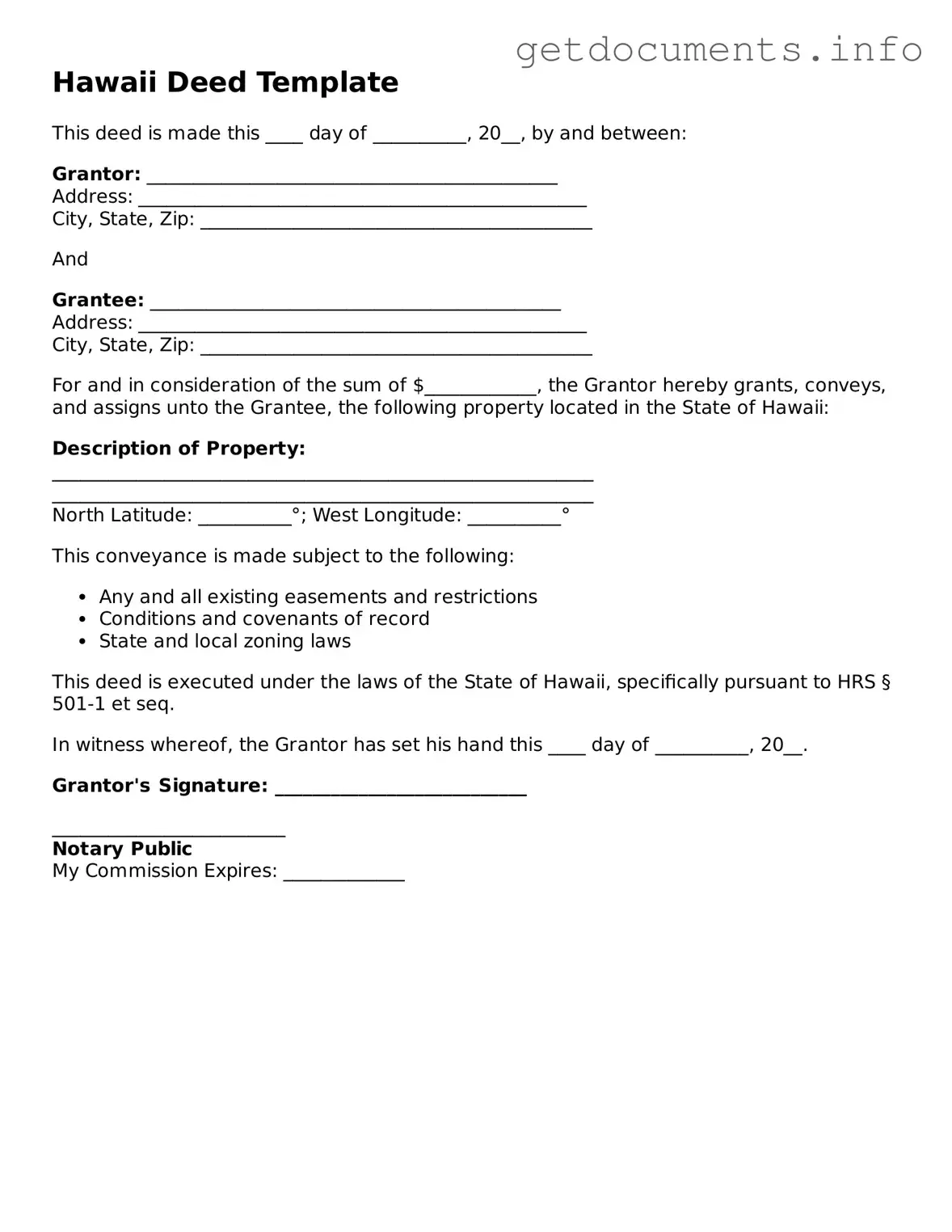 Free  Deed Template for Hawaii