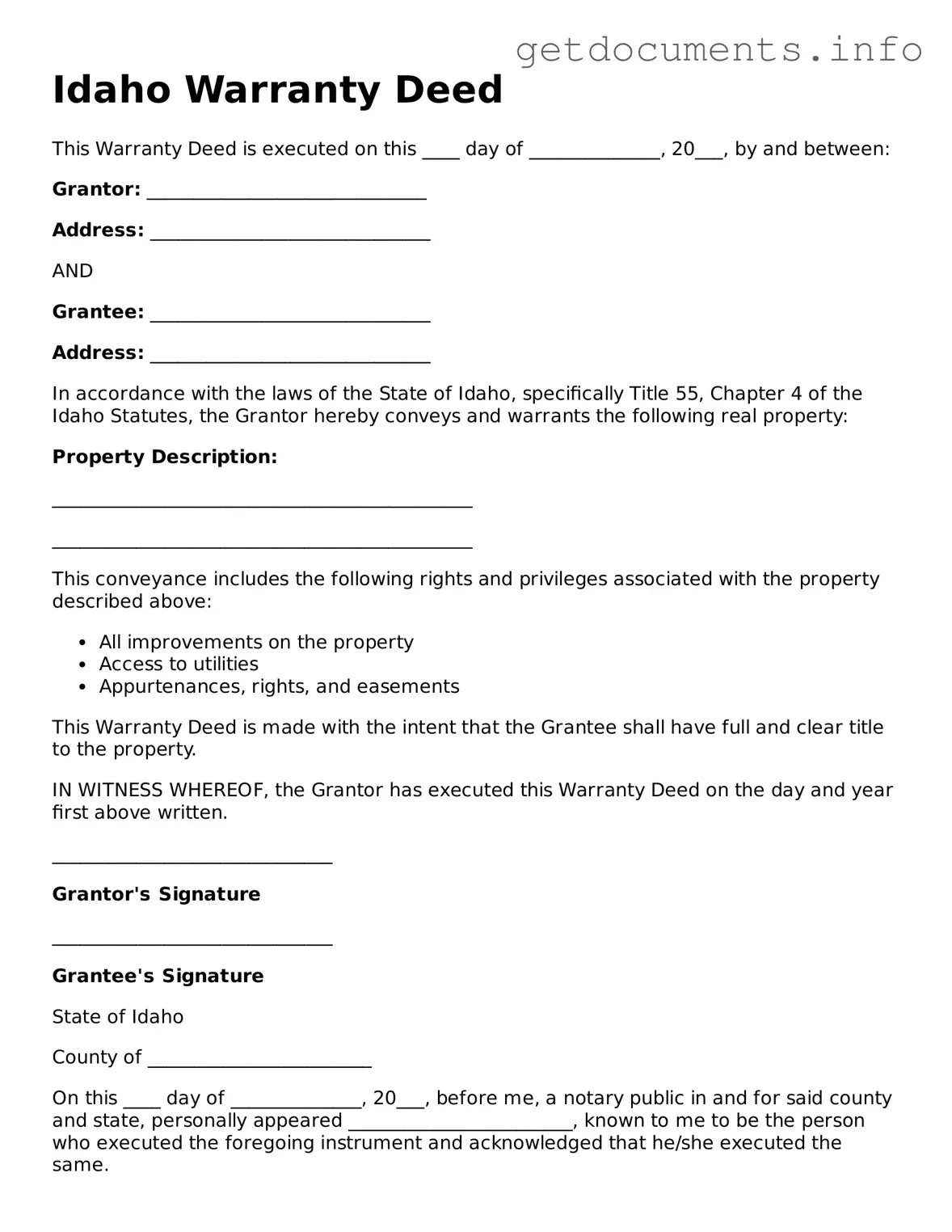 Free  Deed Template for Idaho