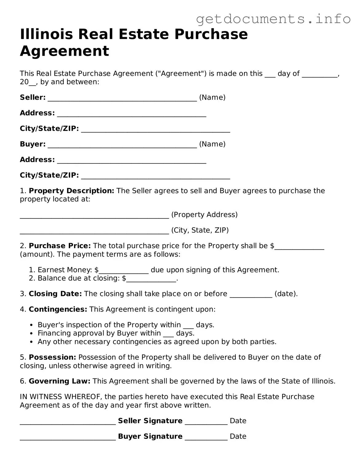 Free Real Estate Purchase Agreement Template for Illinois