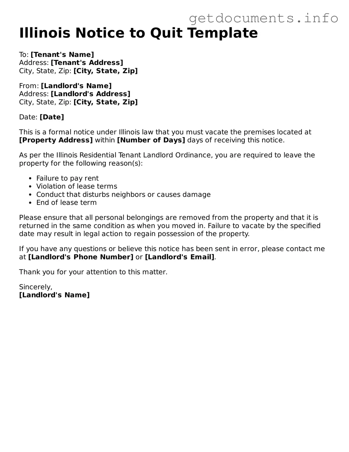 Free  Notice to Quit Template for Illinois