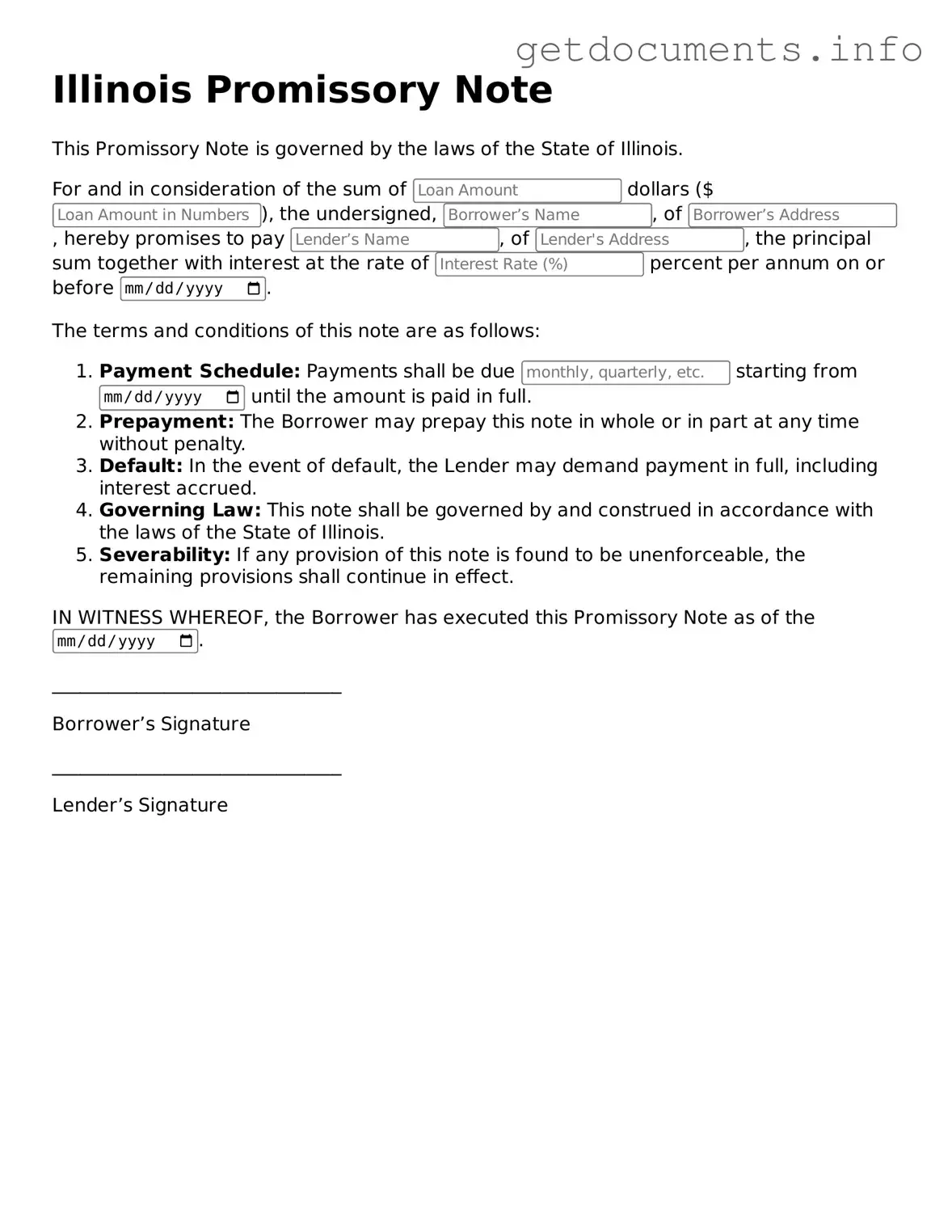 Free Promissory Note Template for Illinois