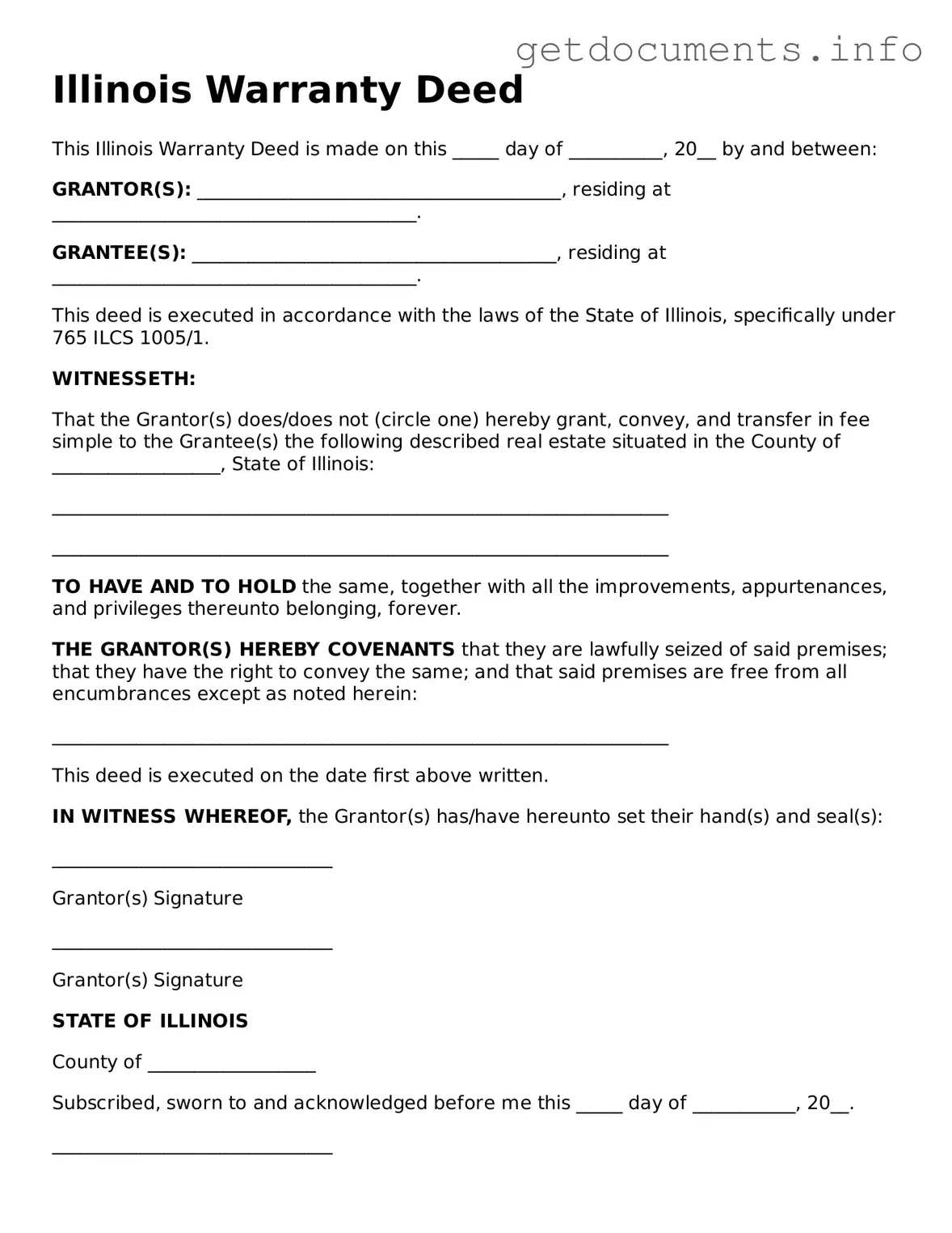 Free Deed Template for Illinois