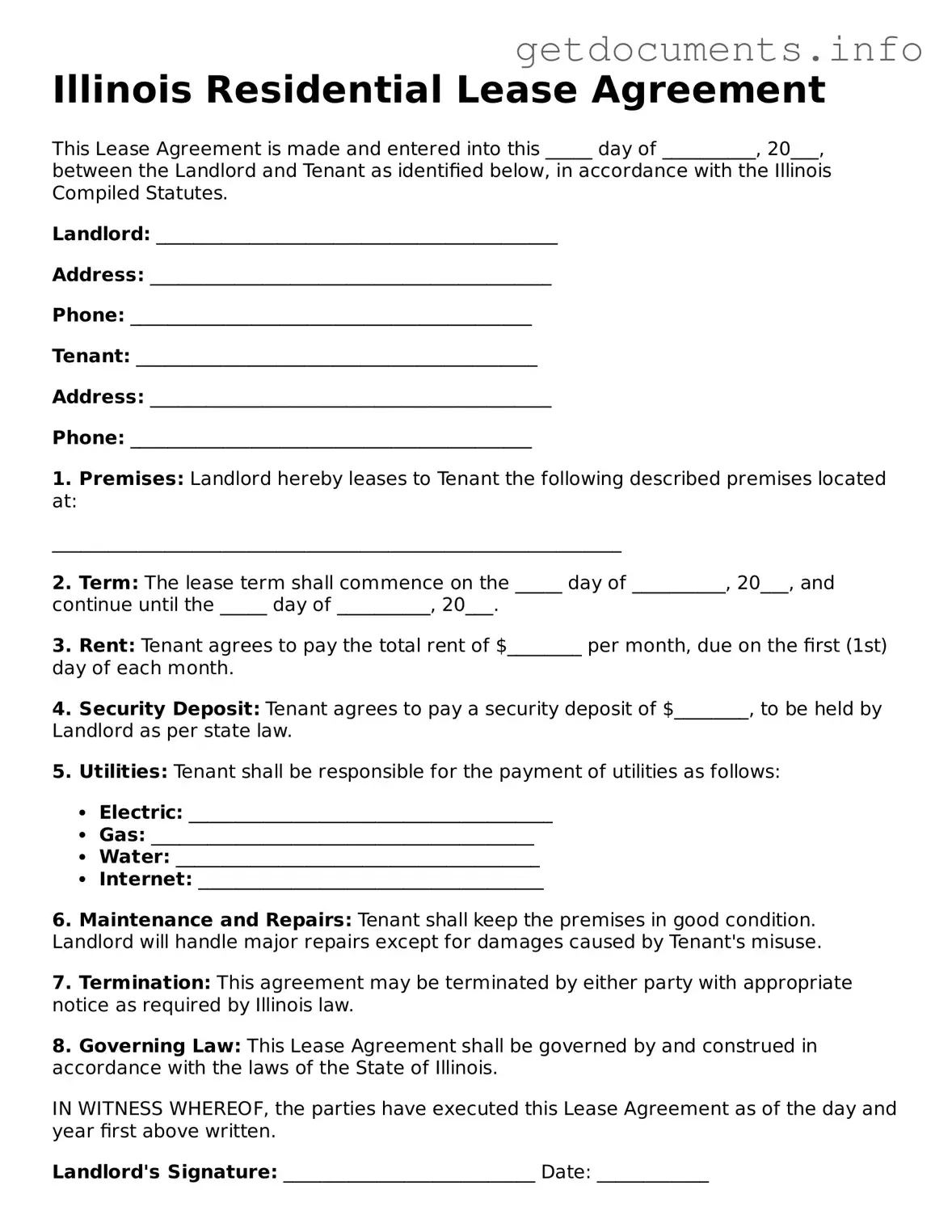 Free Lease Agreement Template for Illinois
