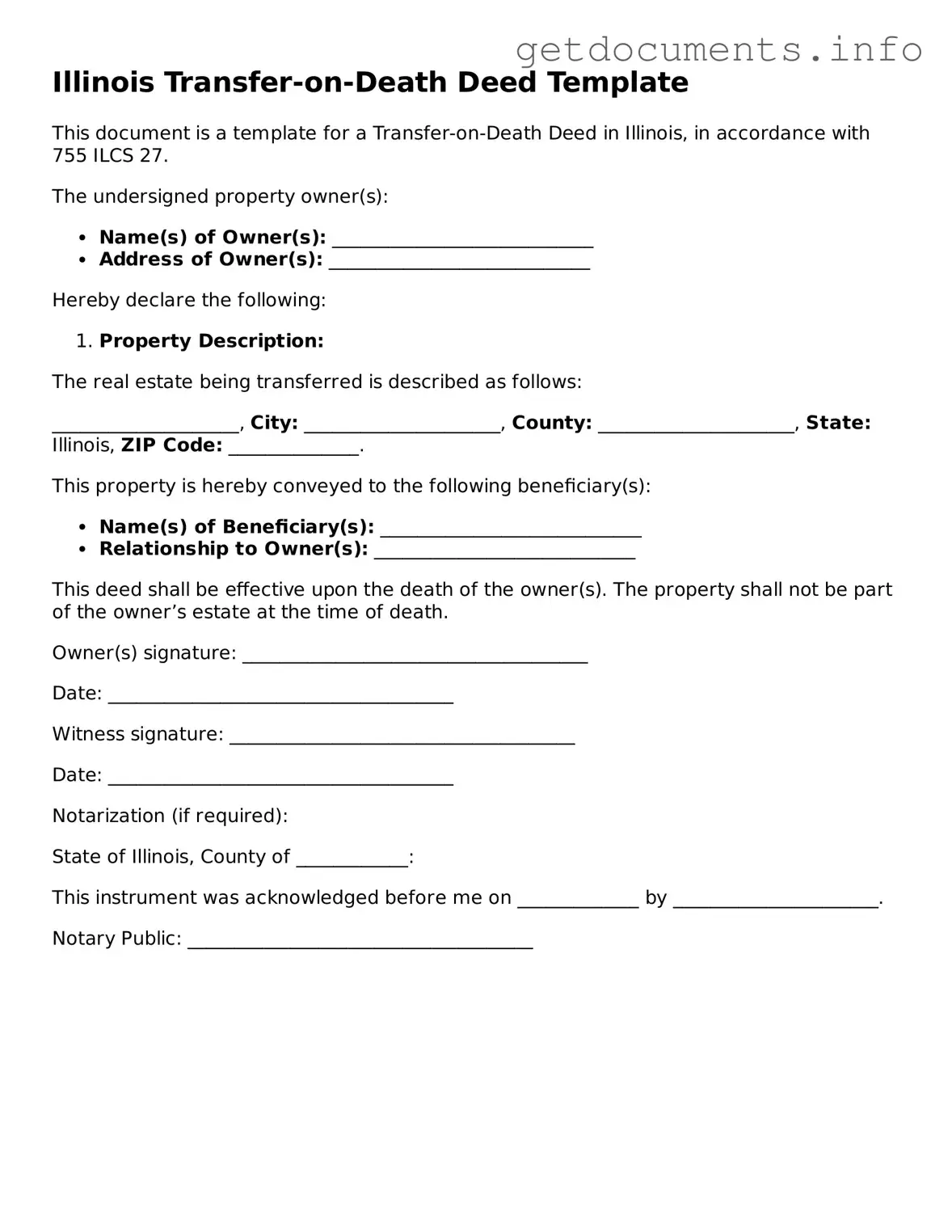 Free Transfer-on-Death Deed Template for Illinois