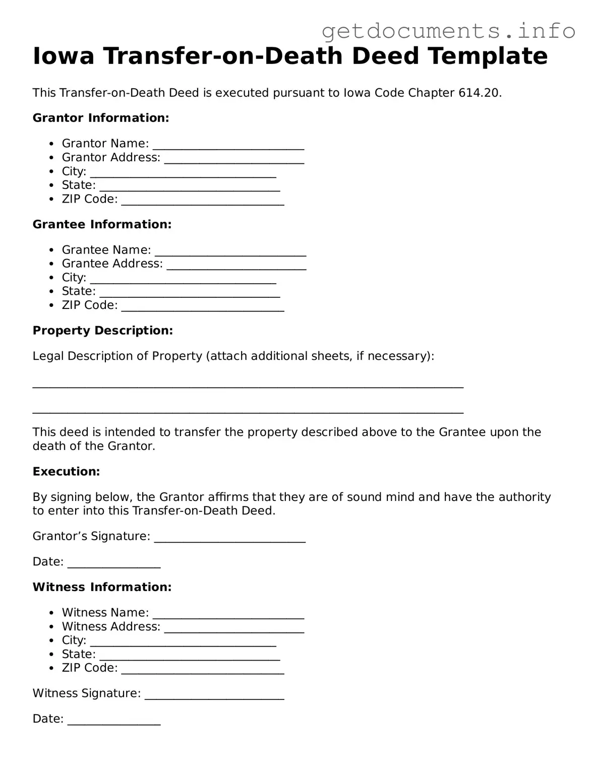 Free Transfer-on-Death Deed Template for Iowa