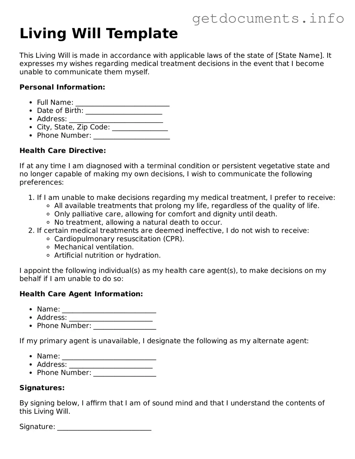Printable Living Will Document