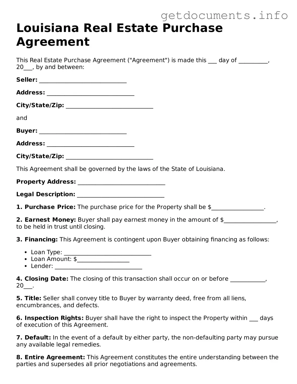 Free Real Estate Purchase Agreement Template for Louisiana