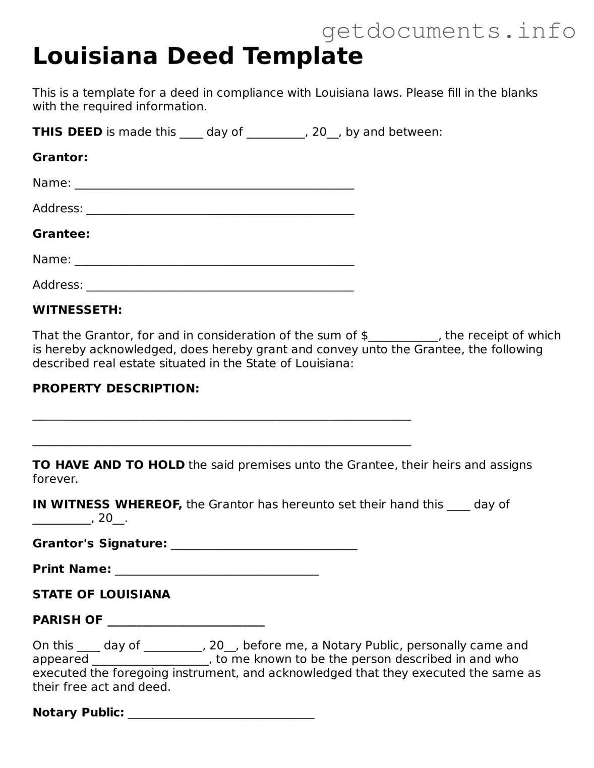 Free Deed Template for Louisiana