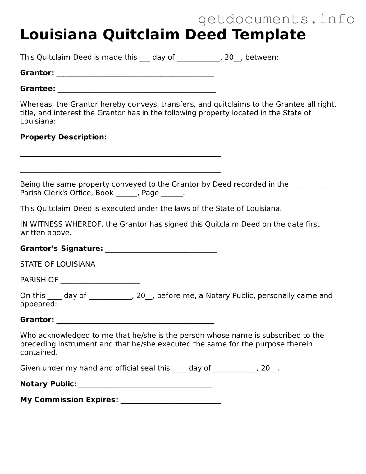 Free Quitclaim Deed Template for Louisiana