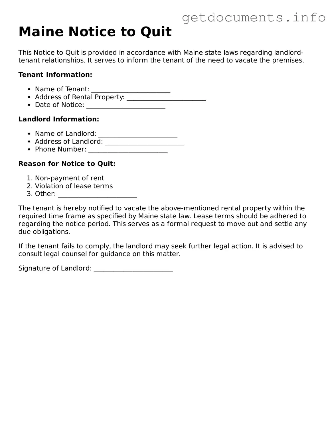 Free Notice to Quit Template for Maine