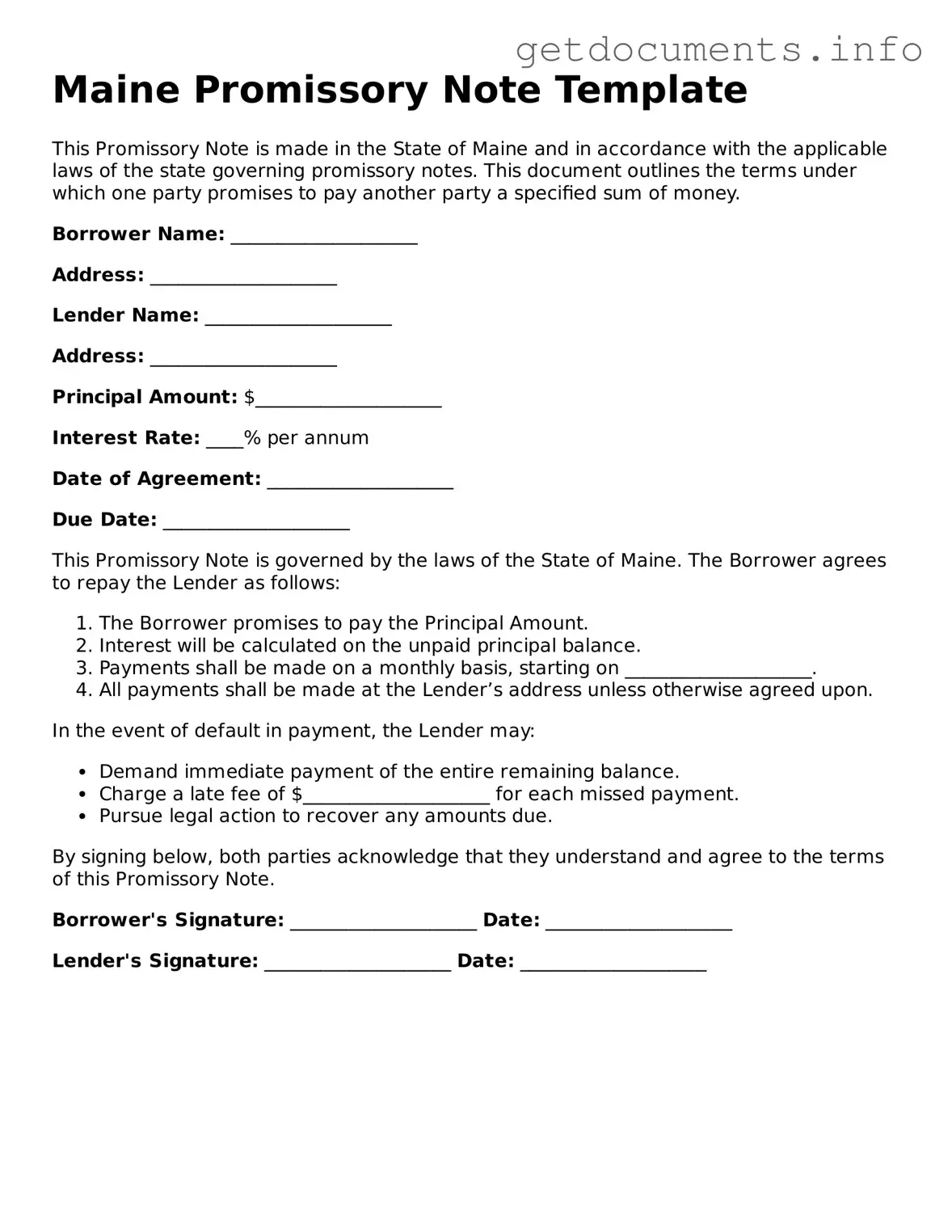 Free Promissory Note Template for Maine