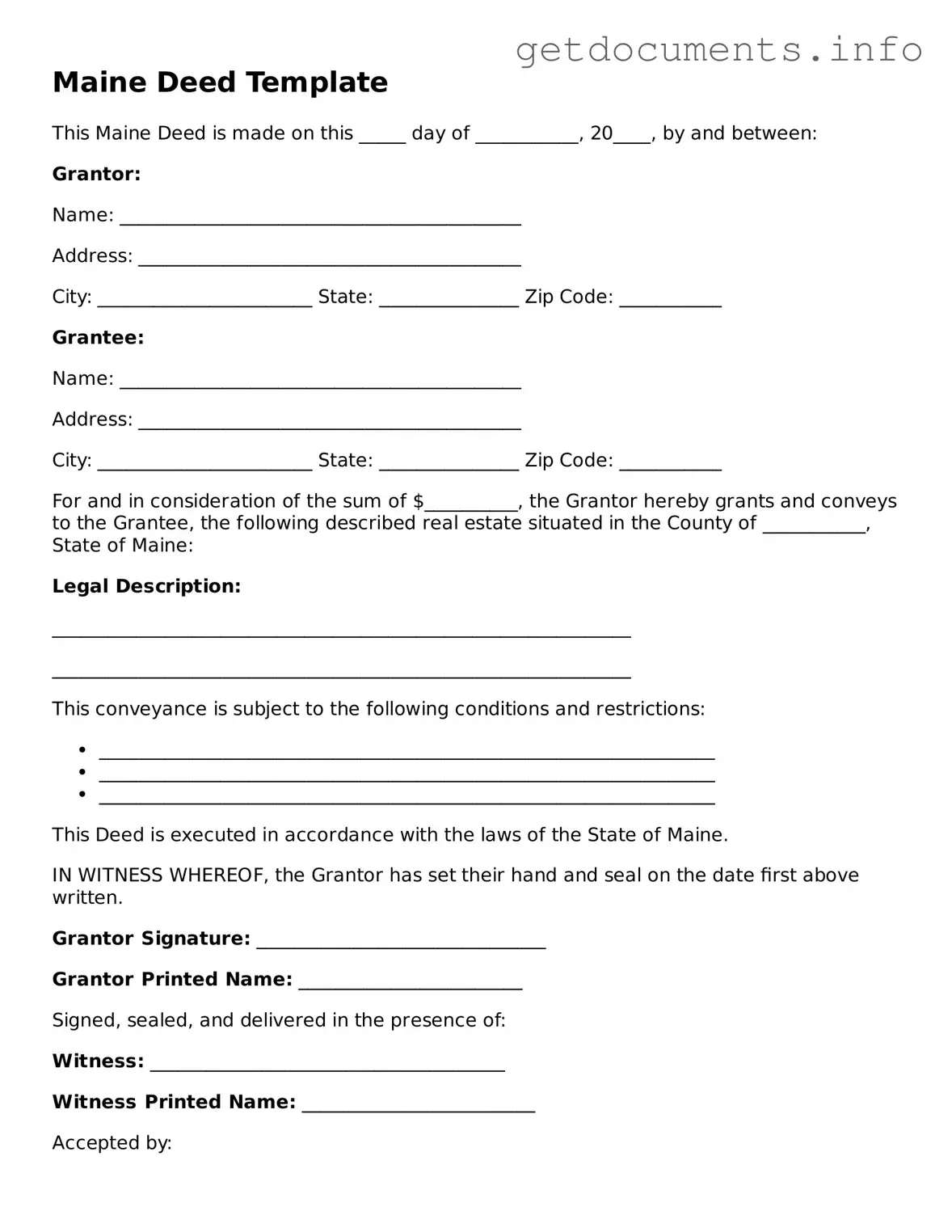 Free  Deed Template for Maine