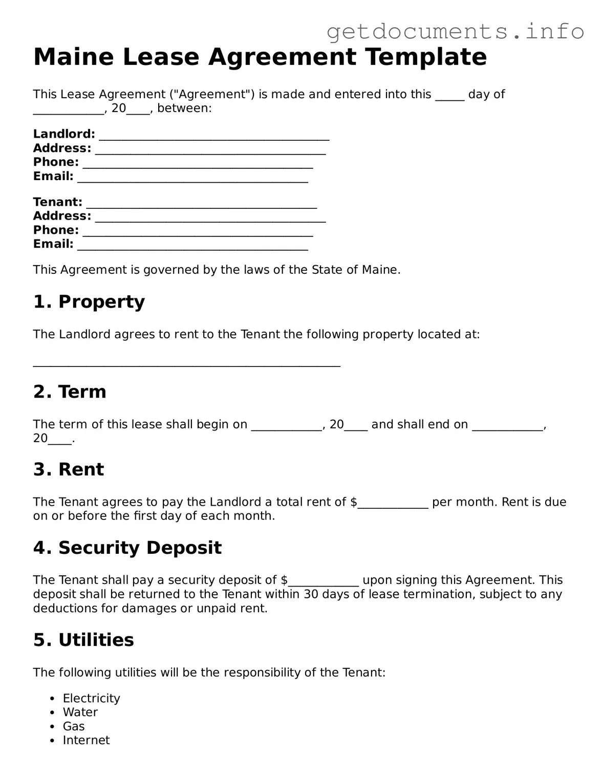 Free Lease Agreement Template for Maine