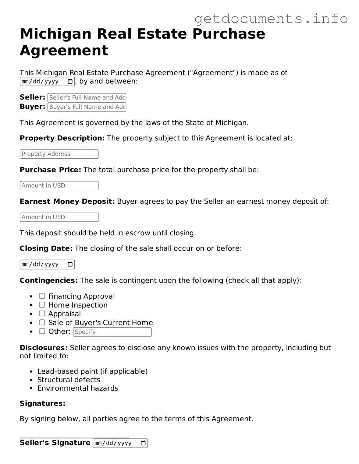 Free Real Estate Purchase Agreement Template for Michigan