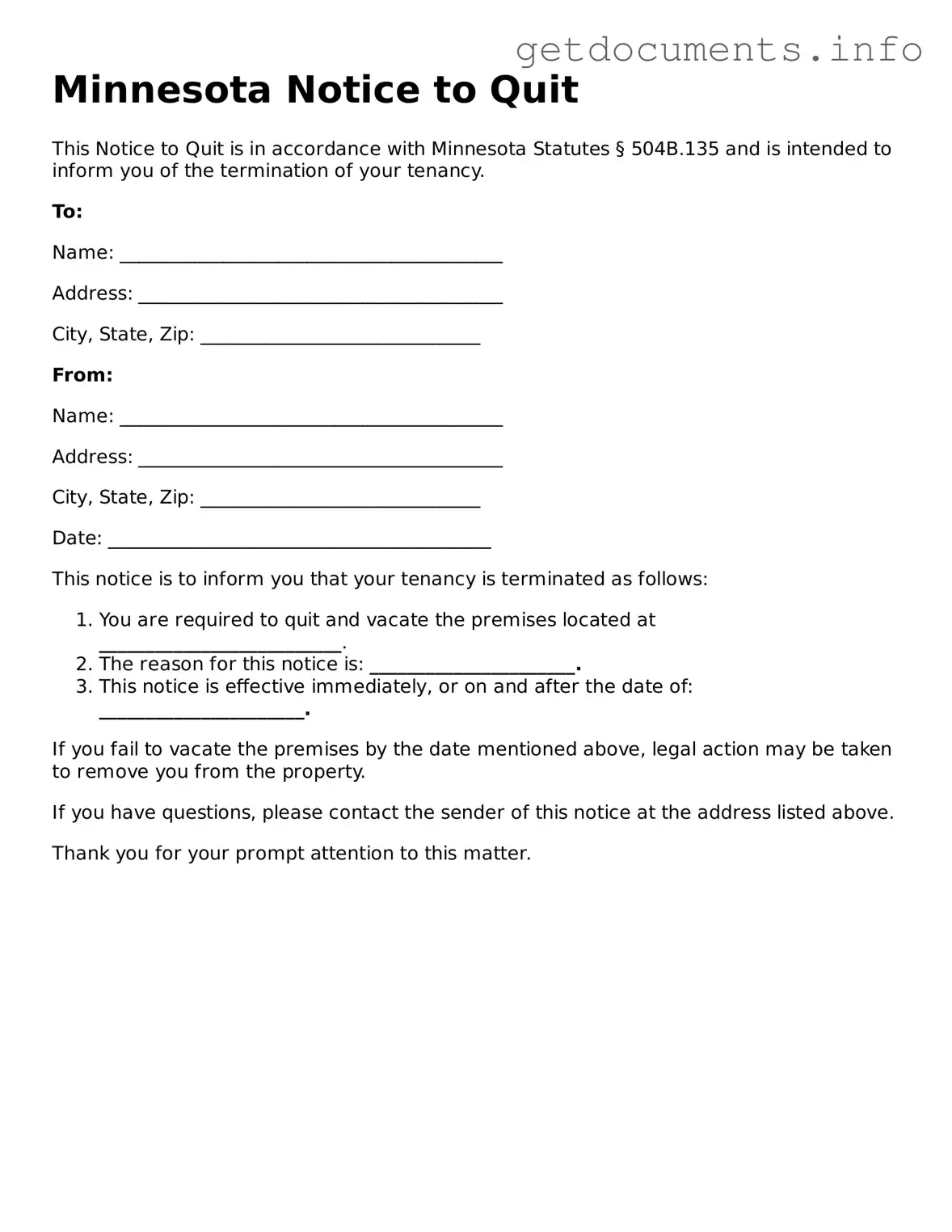 Free  Notice to Quit Template for Minnesota