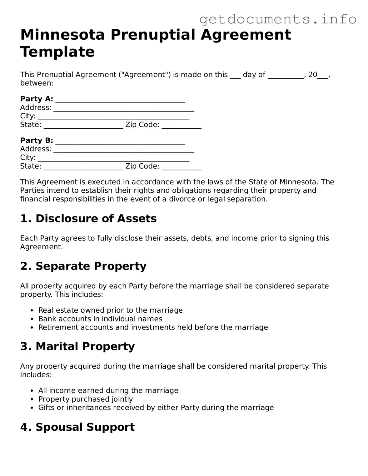 Free Prenuptial Agreement Template for Minnesota