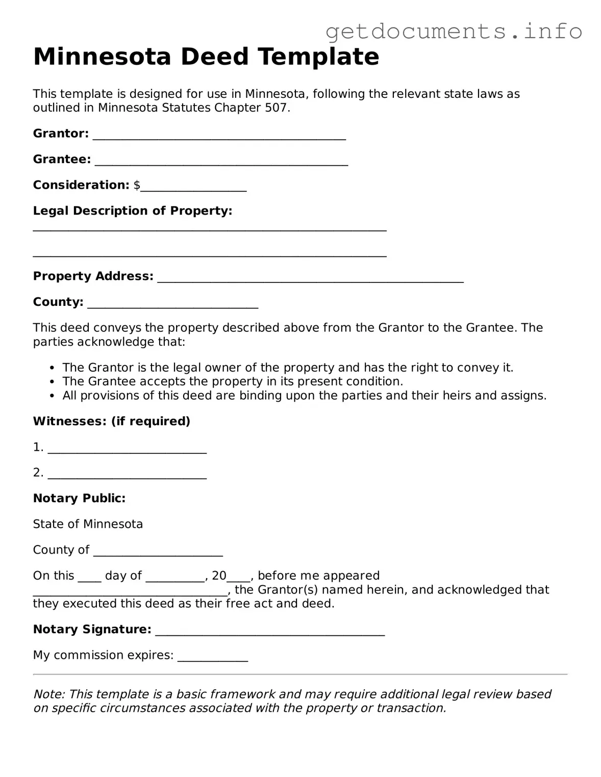 Free  Deed Template for Minnesota