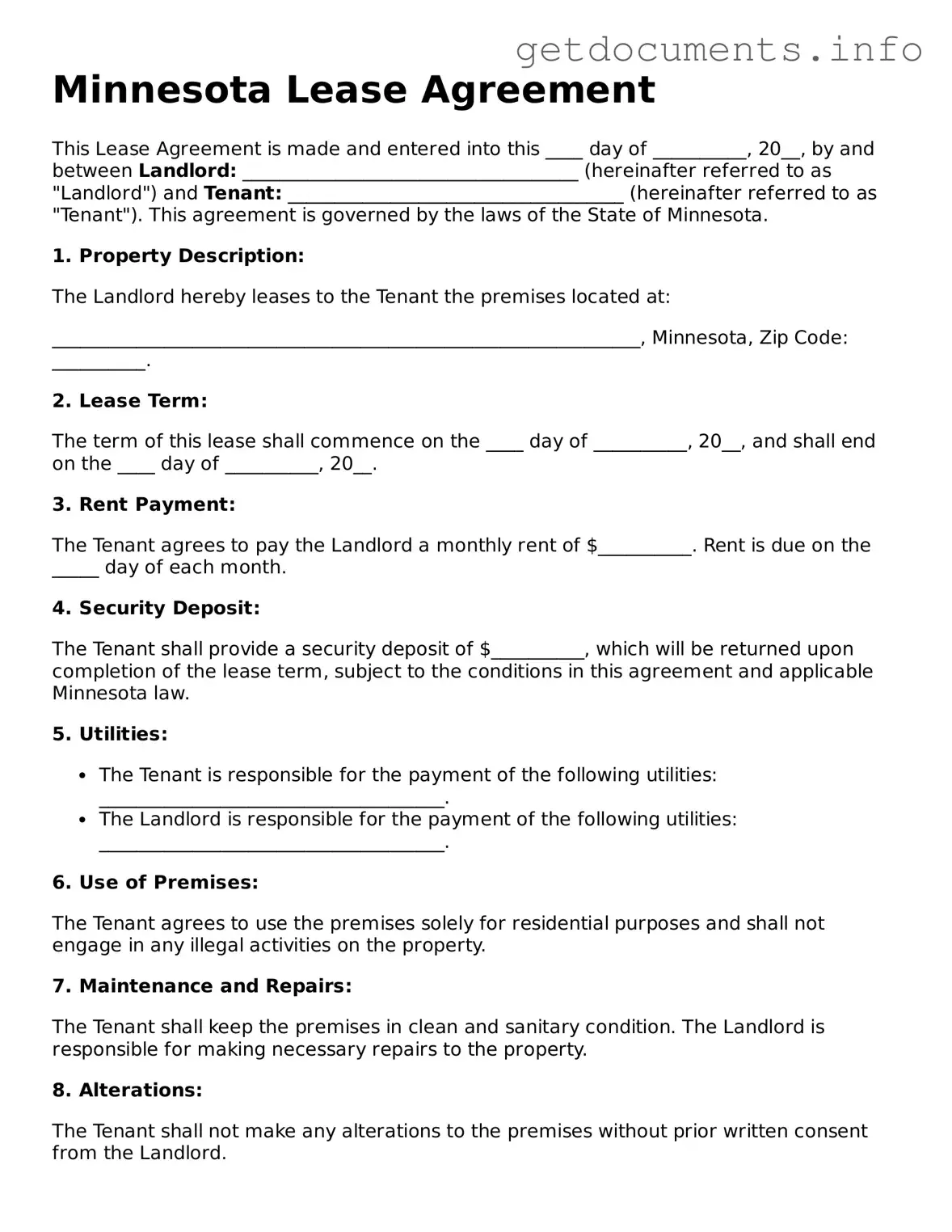 Free Lease Agreement Template for Minnesota