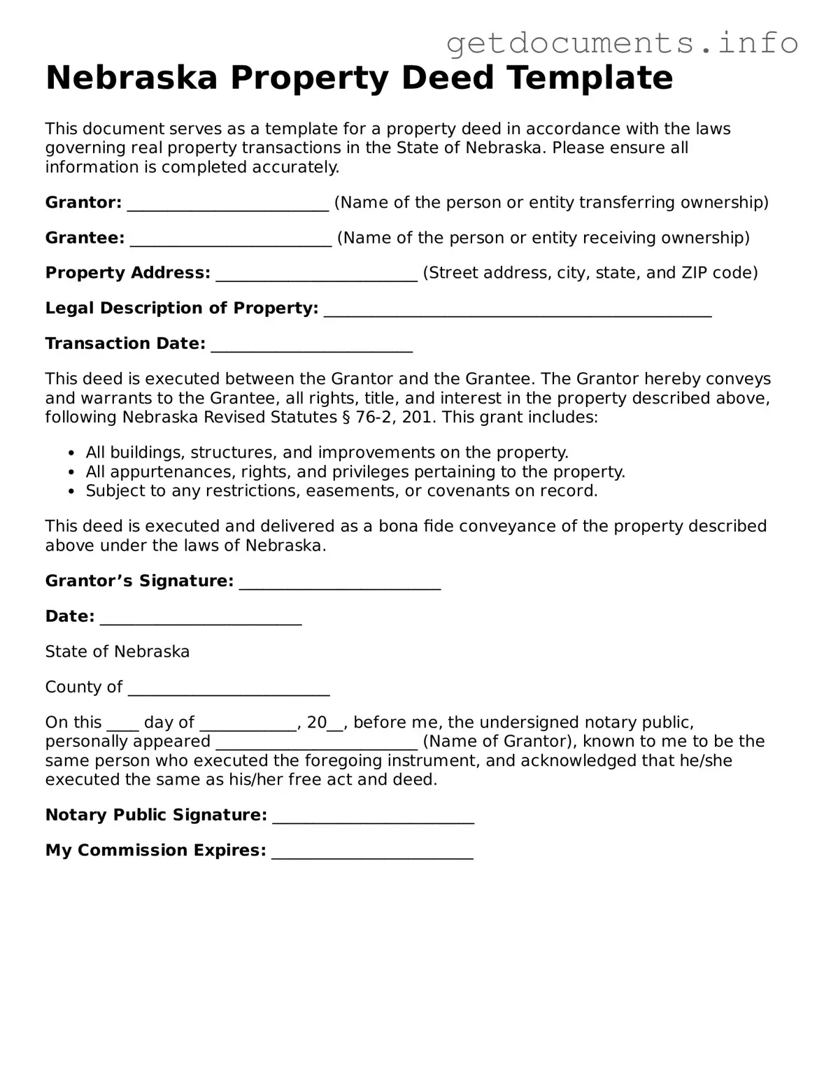 Free Deed Template for Nebraska