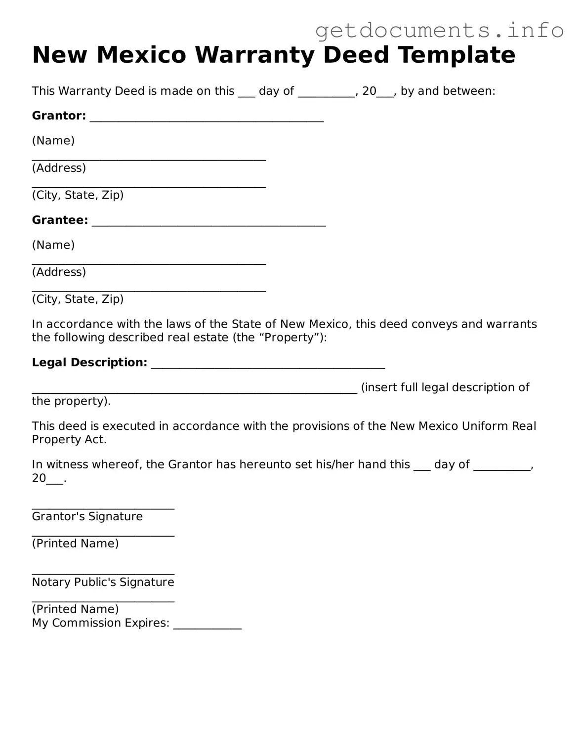 Free Deed Template for New Mexico