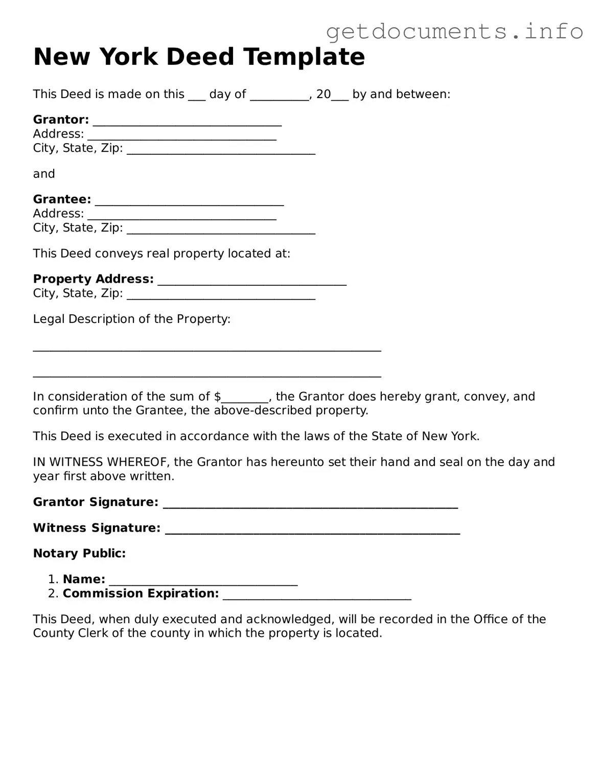 Free  Deed Template for New York