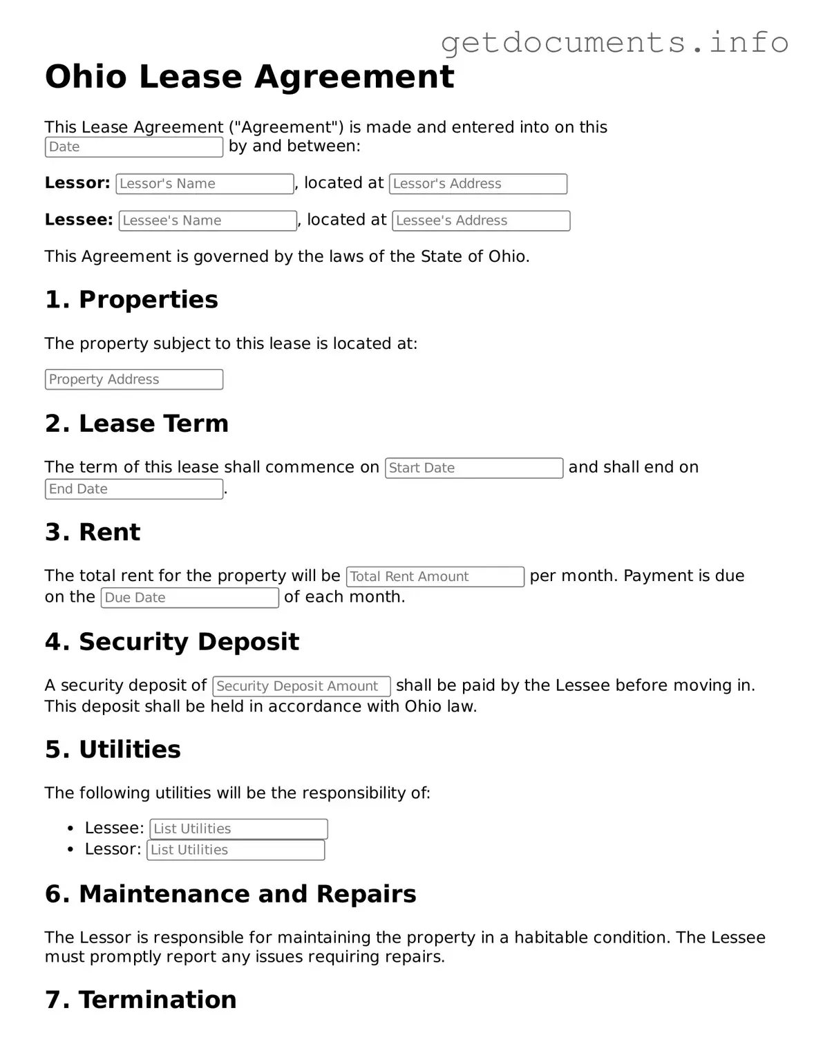 Free Lease Agreement Template for Ohio