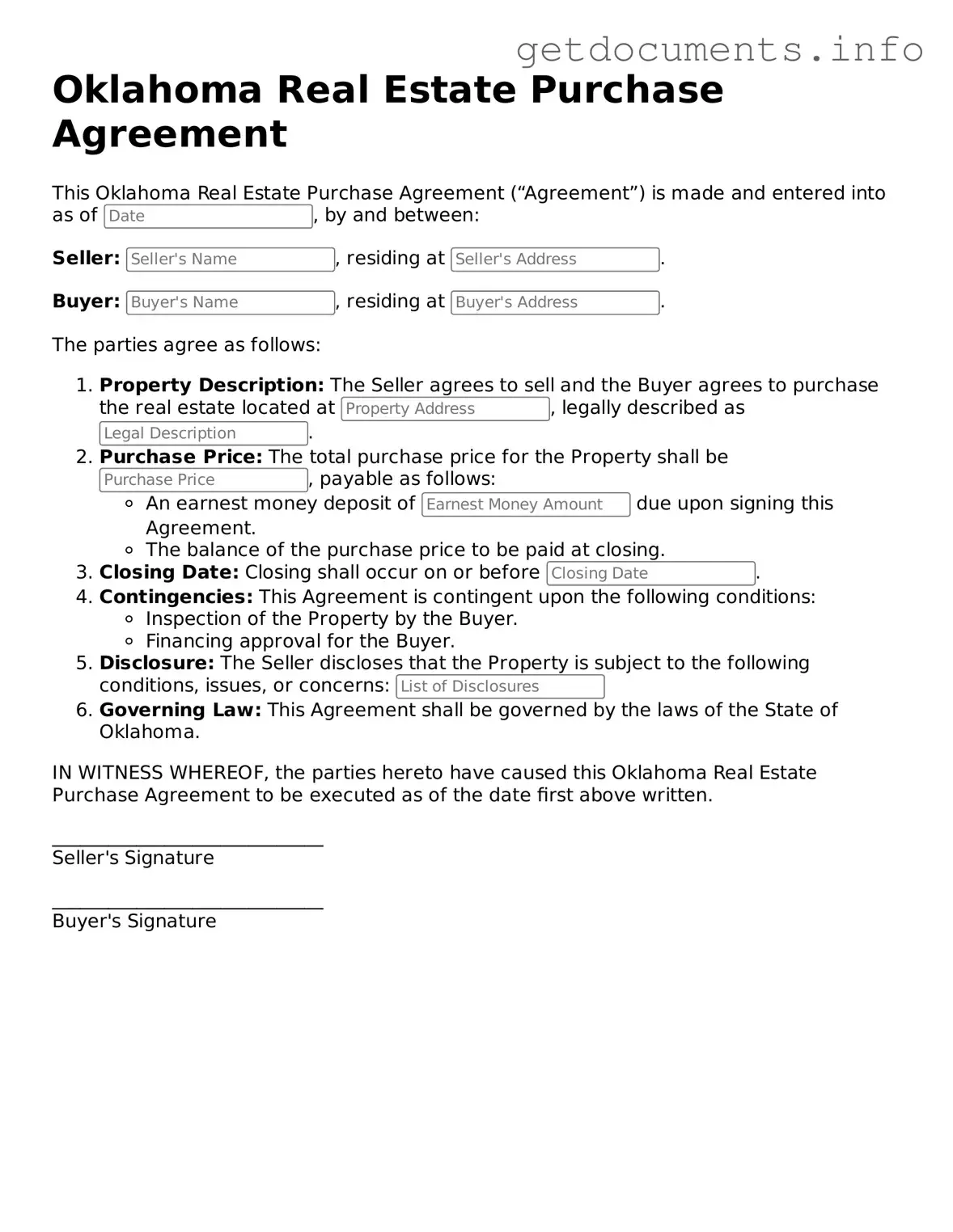 Free Real Estate Purchase Agreement Template for Oklahoma