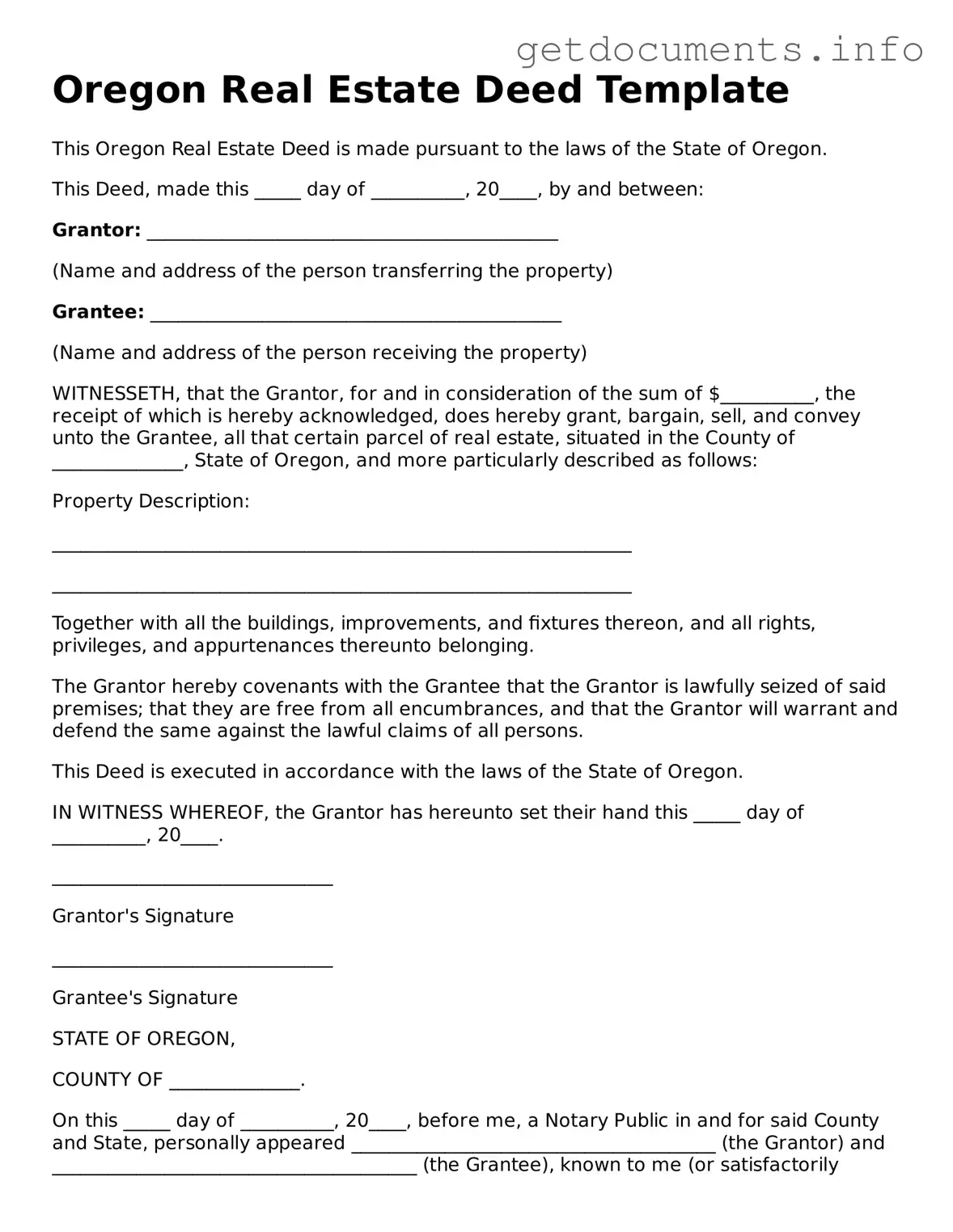 Free  Deed Template for Oregon