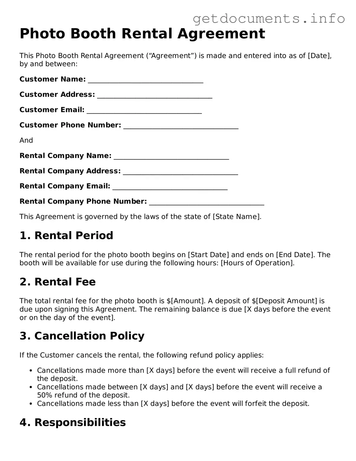 Printable Photo Booth Rental Agreement Document