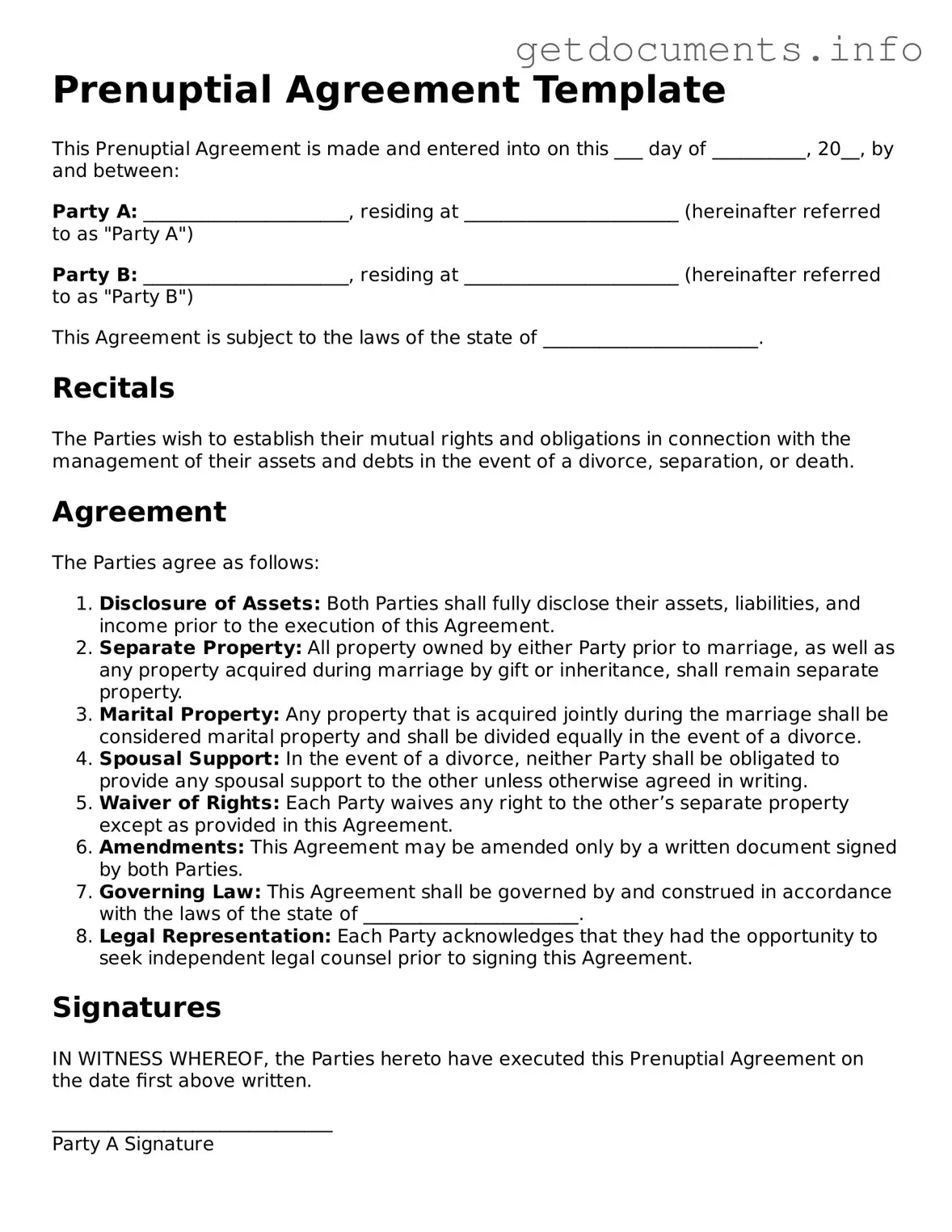 Printable Prenuptial Agreement Document
