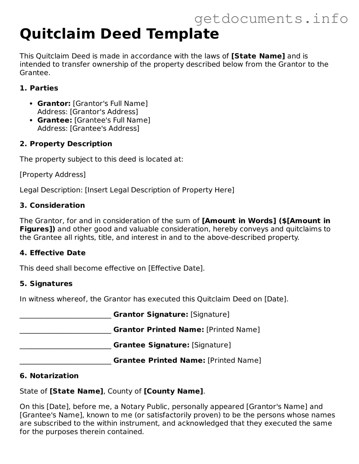 Printable Quitclaim Deed Document