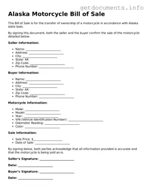 Free  Motorcycle Bill of Sale Template for Alaska