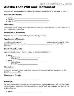 Free  Last Will and Testament Template for Alaska