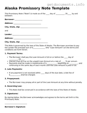 Free  Promissory Note Template for Alaska