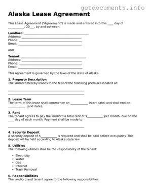 Free  Lease Agreement Template for Alaska